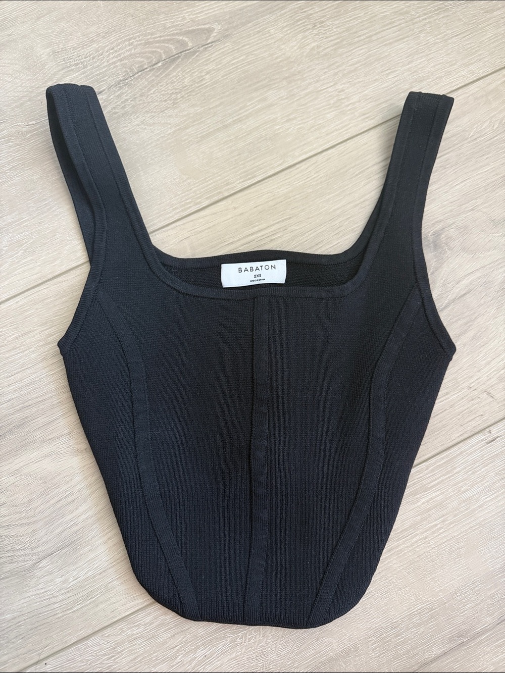 Babaton Black Ribbed Square-Neck Tank
